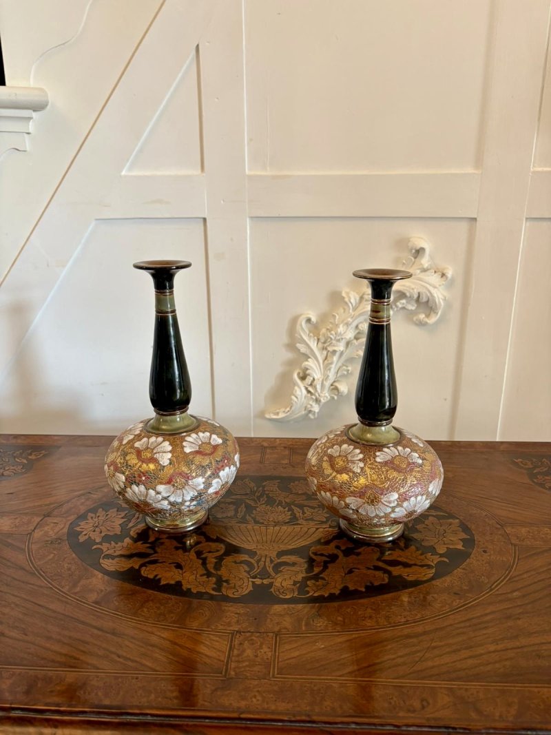 Pair of Antique Victorian Quality Royal Doulton Slater Stoneware Vases - Image 2